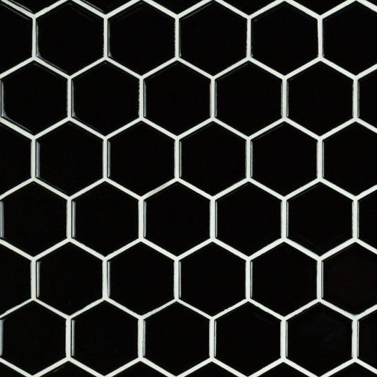 Black 2" Hexagon Porcelain Mesh Mounted Mosaic Tile 11.63"x12.75" Matte - MSI Collection
