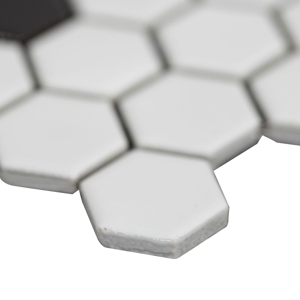 Black and White 1" Hexagon Porcelain Mesh Mounted Mosaic Tile 10.35"x11.93" Matte - MSI Collection