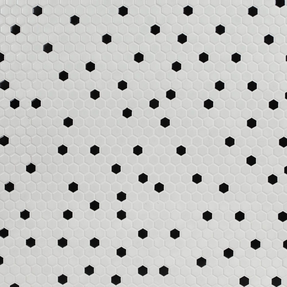Black and White 1" Hexagon Porcelain Mesh Mounted Mosaic Tile 10.35"x11.93" Matte - MSI Collection