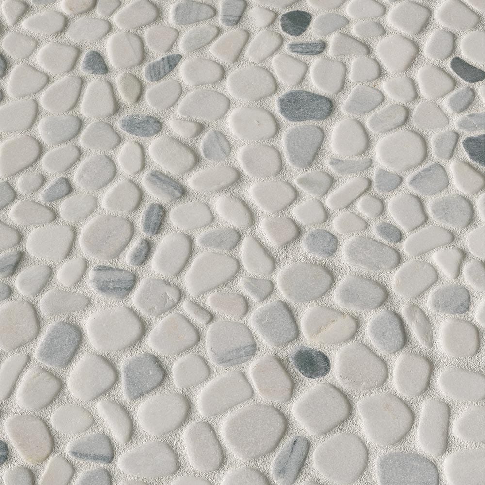 Black and White Pebbles 11.42" x 11.42" Marble Mesh-Mounted Mosaic Tile Pattern-MSI Collection