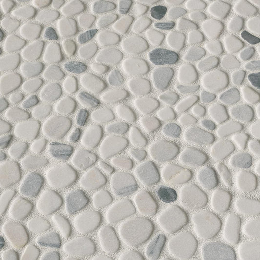 Black and White Pebbles 11.42" x 11.42" Marble Mesh-Mounted Mosaic Tile Pattern-MSI Collection