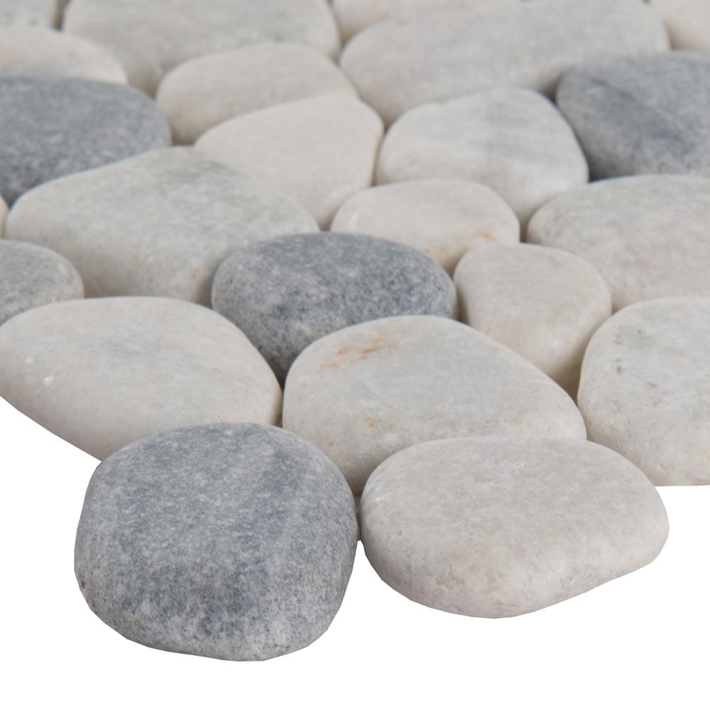 Black and White Pebbles 11.42" x 11.42" Marble Mesh-Mounted Mosaic Tile Pattern-MSI Collection
