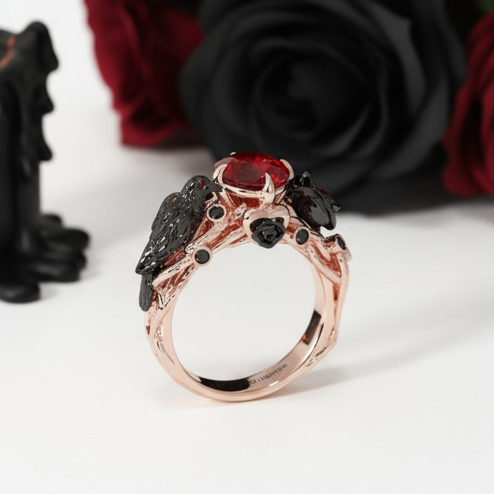 Black Crow- 1.25 Carat Diamond Option Gothic Wedding Ring