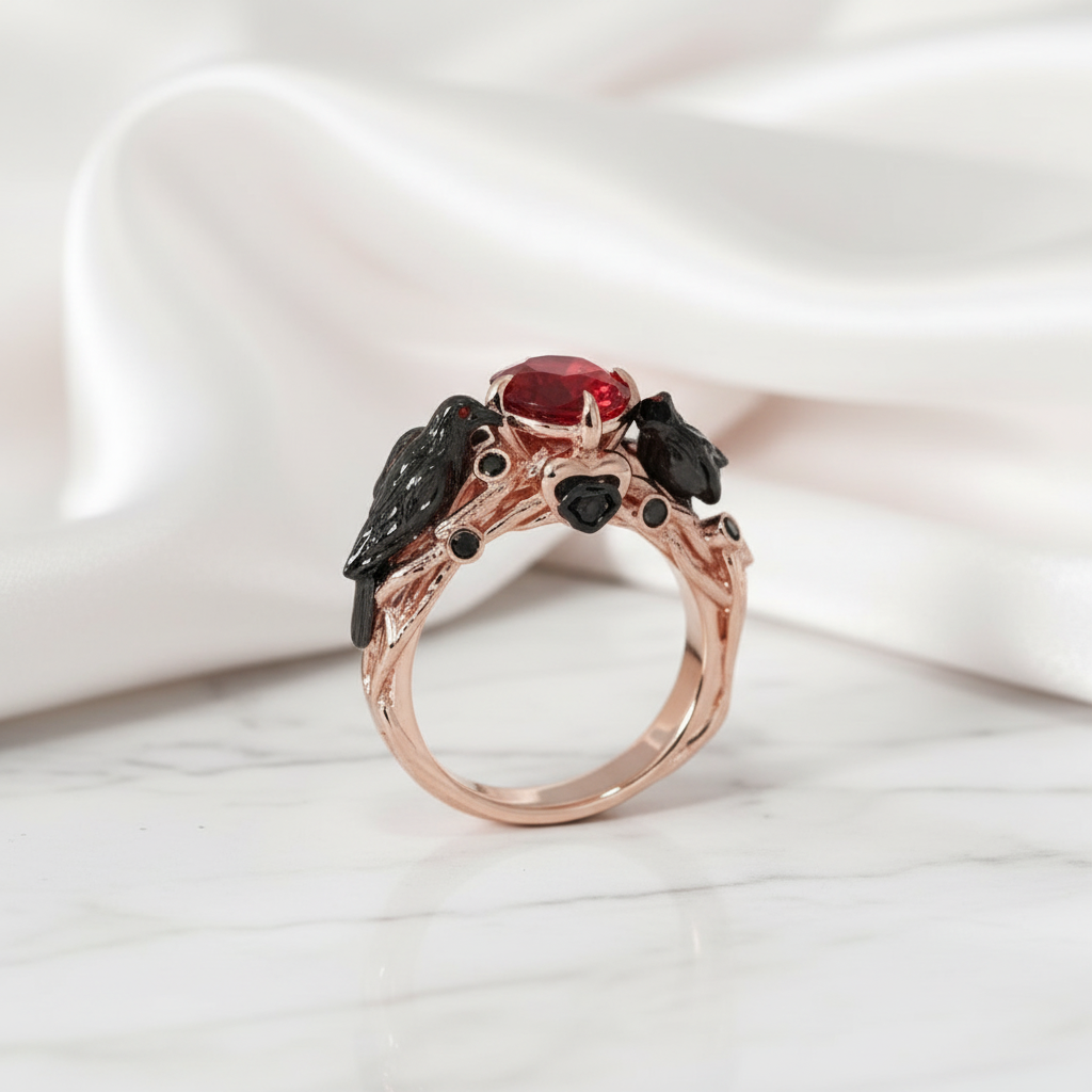 Black Crow- 1.25 Carat Diamond Option Gothic Wedding Ring