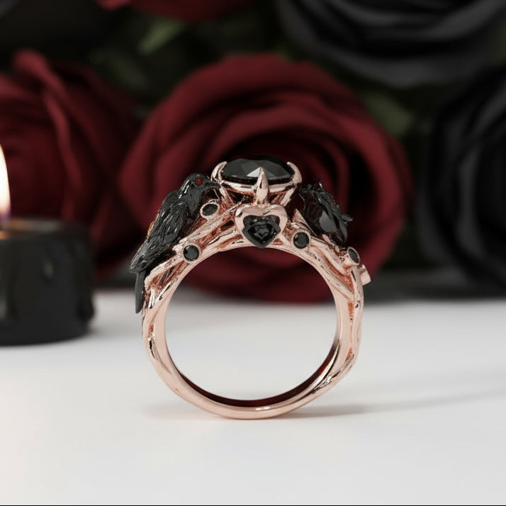Black Crow- 1.25 Carat Diamond Option Gothic Wedding Ring