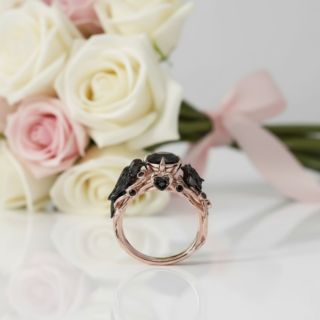 Black Crow- 1.25 Carat Diamond Option Gothic Wedding Ring