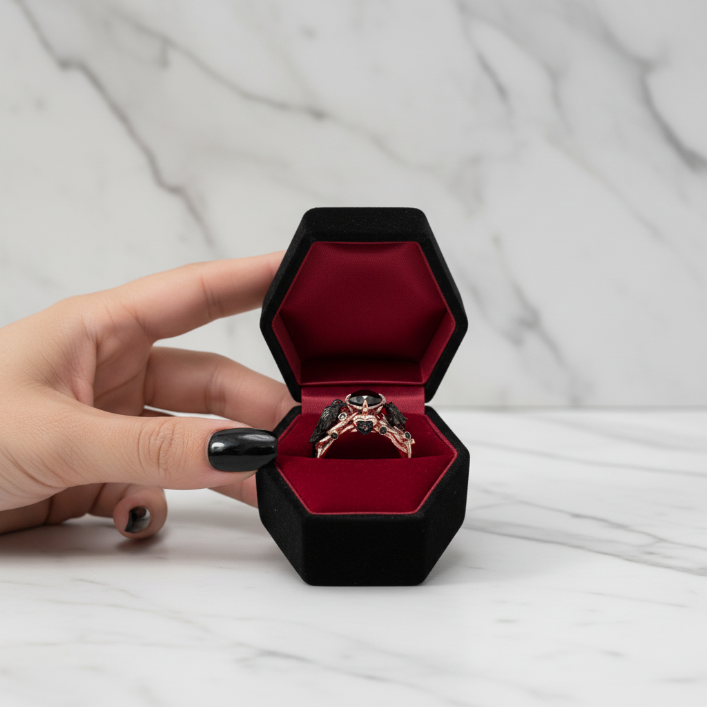 Black Crow- 1.25 Carat Diamond Option Gothic Wedding Ring