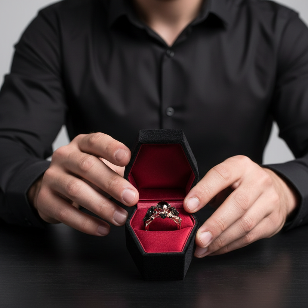 Black Crow- 1.25 Carat Diamond Option Gothic Wedding Ring