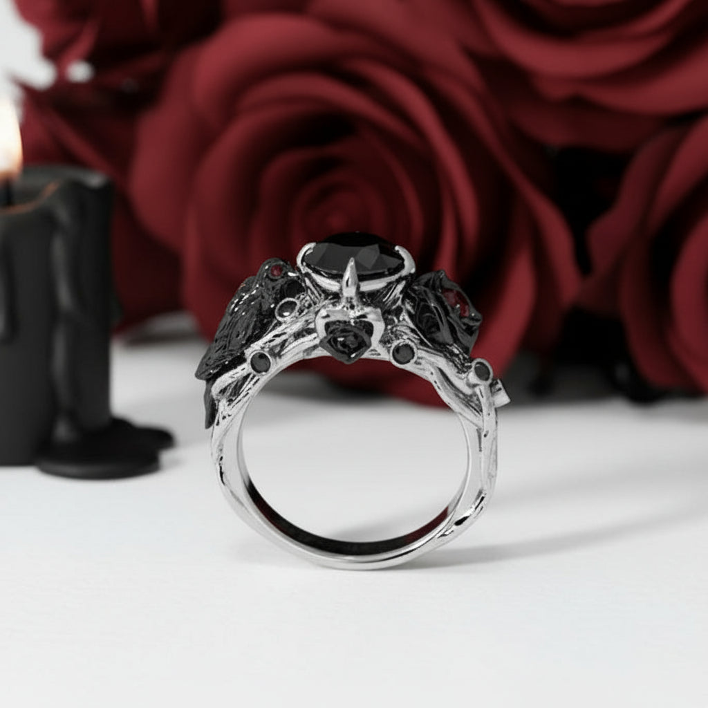 Black Crow- 1.25 Carat Diamond Option Gothic Wedding Ring