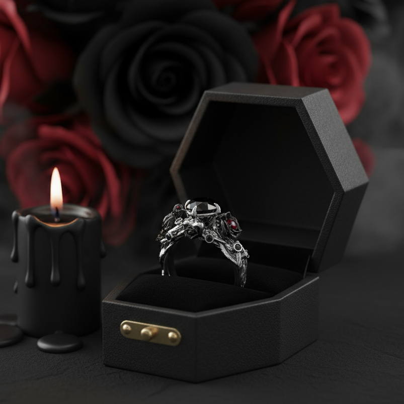 Black Crow- 1.25 Carat Diamond Option Gothic Wedding Ring