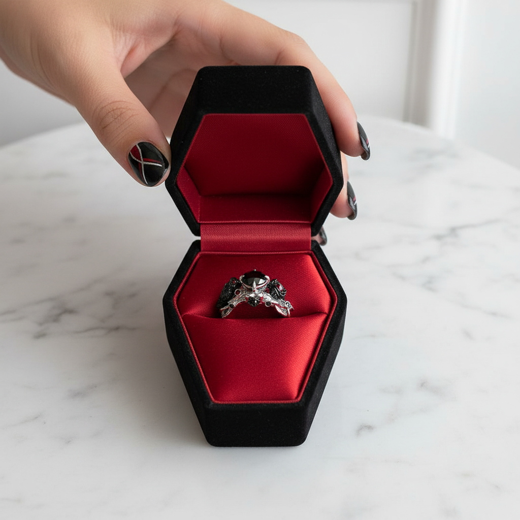 Black Crow- 1.25 Carat Diamond Option Gothic Wedding Ring