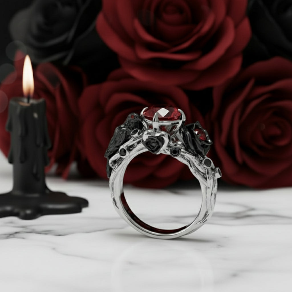 Black Crow- 1.25 Carat Diamond Option Gothic Wedding Ring