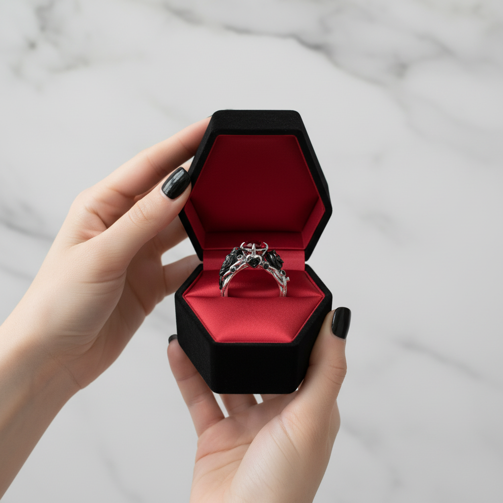 Black Crow- 1.25 Carat Diamond Option Gothic Wedding Ring