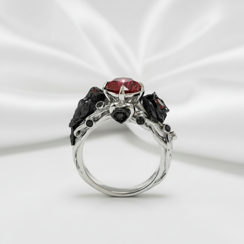 Black Crow- 1.25 Carat Diamond Option Gothic Wedding Ring