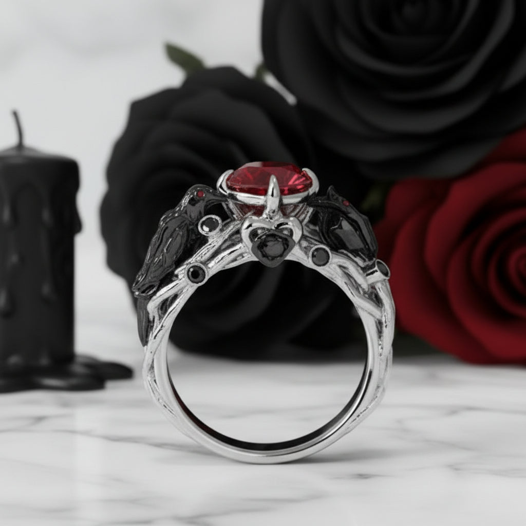 Black Crow- 1.25 Carat Diamond Option Gothic Wedding Ring