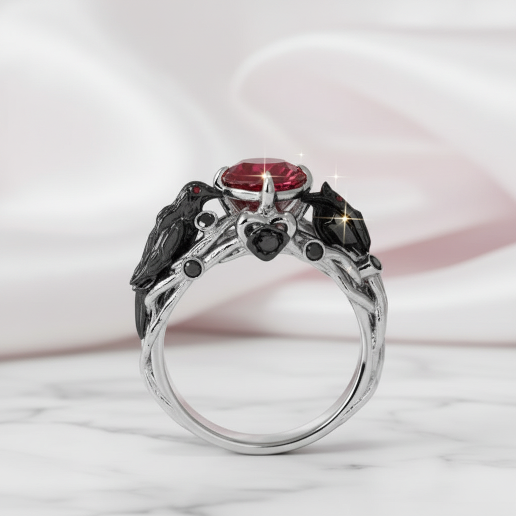 Black Crow- 1.25 Carat Diamond Option Gothic Wedding Ring