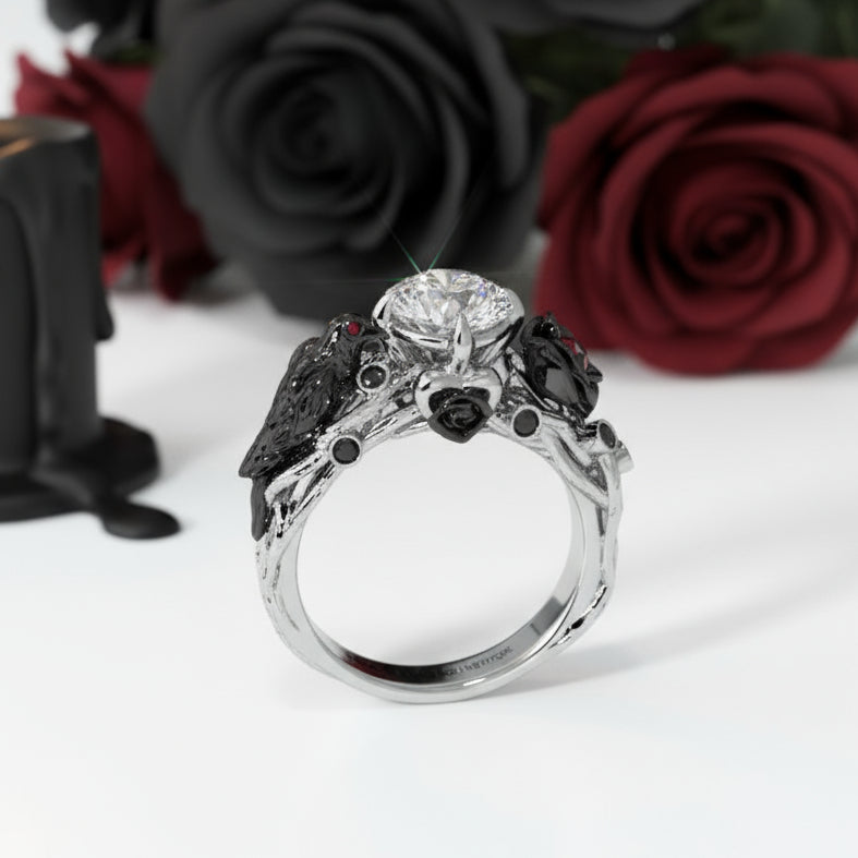 Black Crow- 1.25 Carat Diamond Option Gothic Wedding Ring