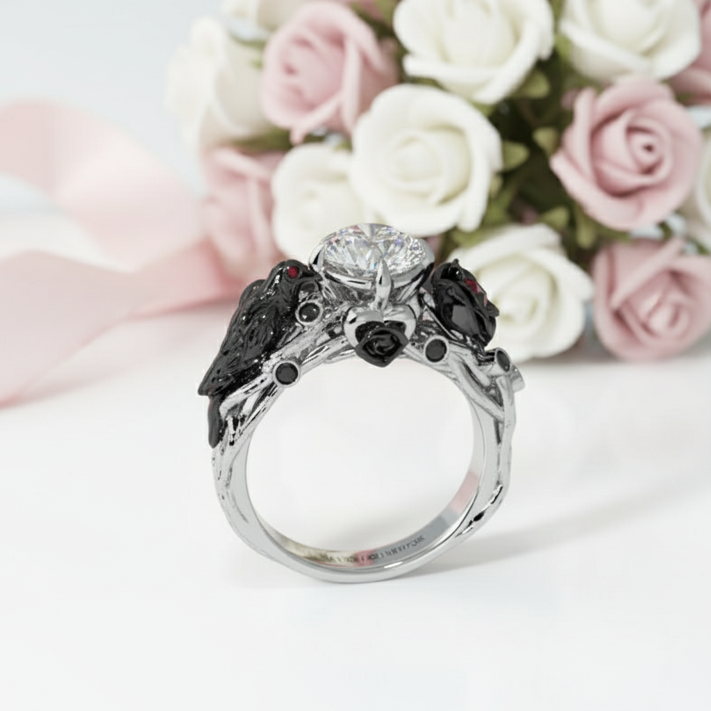 Black Crow- 1.25 Carat Diamond Option Gothic Wedding Ring
