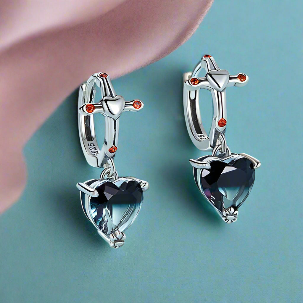 Neo-Gothic Heart & Cross Hoop Earrings