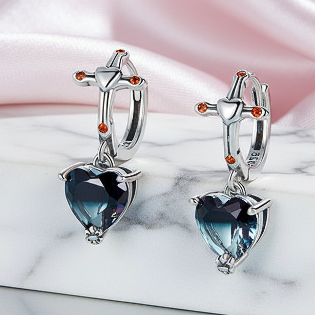 Neo-Gothic Heart & Cross Hoop Earrings