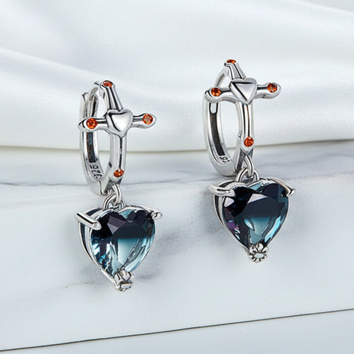 Neo-Gothic Heart & Cross Hoop Earrings