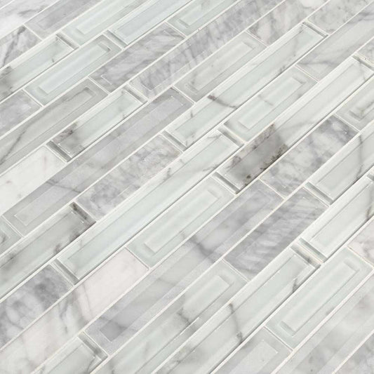 Blocki Blanco Interlocking 11.61" x 12.2" Glass Stone Mesh-Mounted Mosaic Tile Pattern-MSI Collection