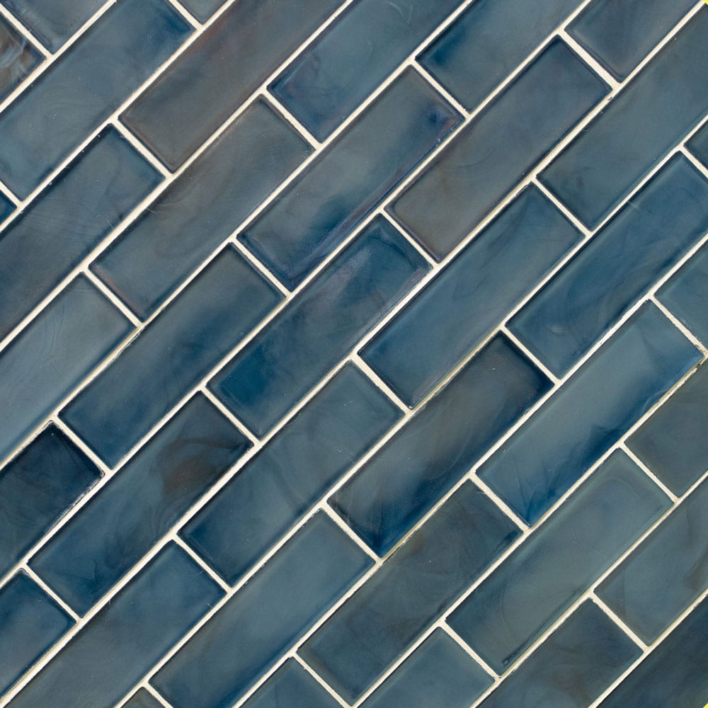 Blue Shimmer 11.75"x11.75" Glass Mesh-mounted Mosaic Tile 2"x6" - MSI Collection