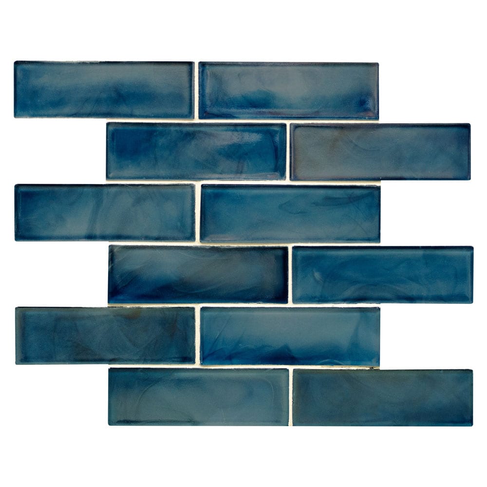 Blue Shimmer 11.75"x11.75" Glass Mesh-mounted Mosaic Tile 2"x6" - MSI Collection