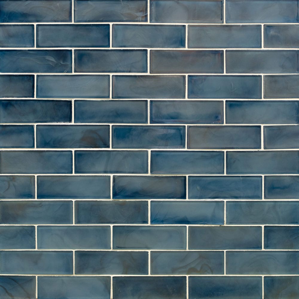 Blue Shimmer 11.75"x11.75" Glass Mesh-mounted Mosaic Tile 2"x6" - MSI Collection