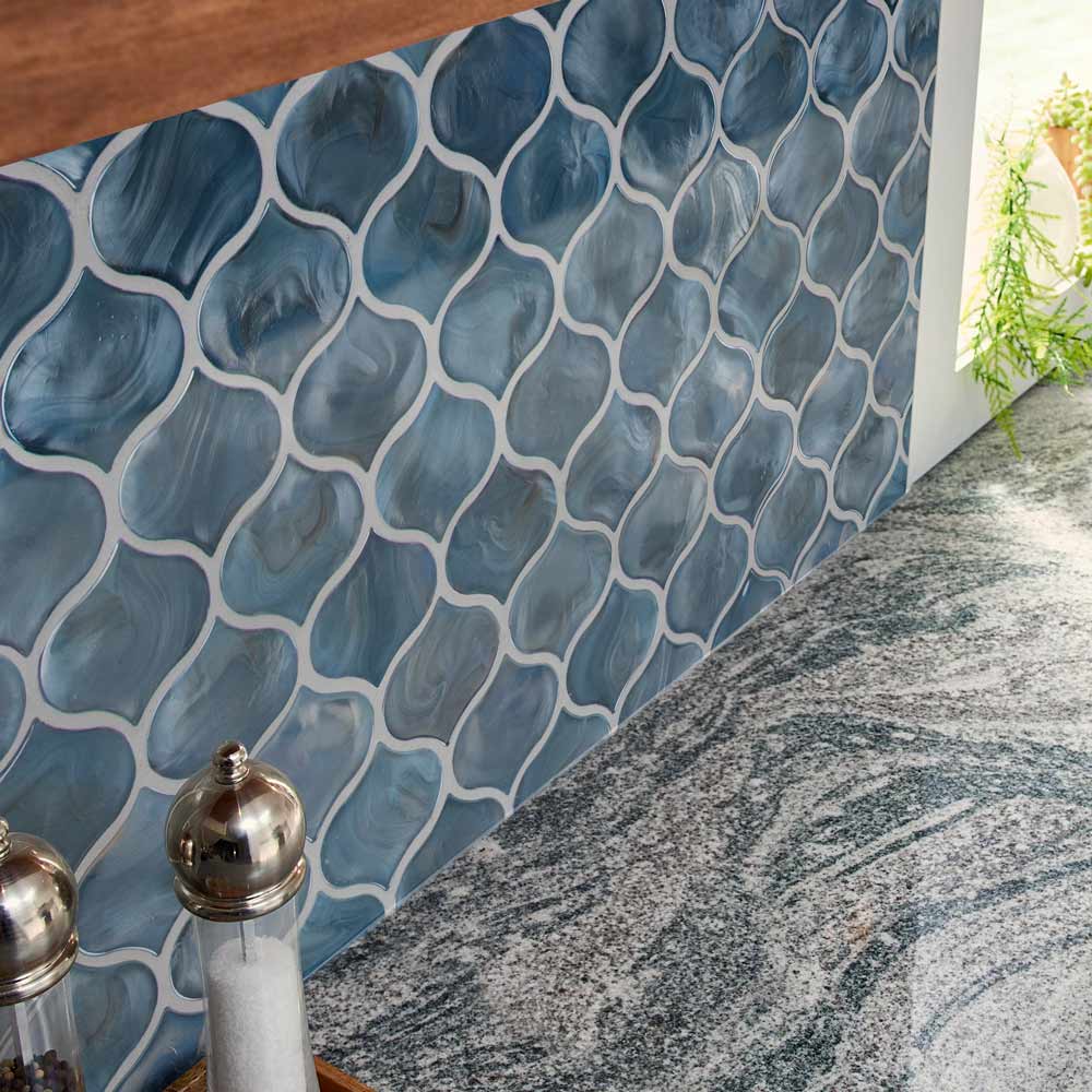Blue Shimmer Arabesque 10" x 10.20" Glass Mesh-Mounted Mosaic Tile Pattern-MSI Collection