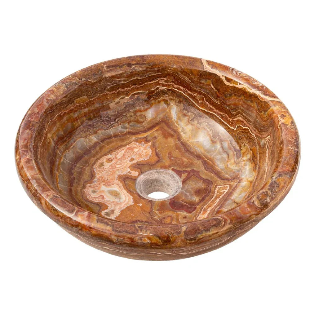 Brown Onyx Translucent Natural Stone Drop-in or Above Vanity Vessel Sink Polished (D)16" (H)6"