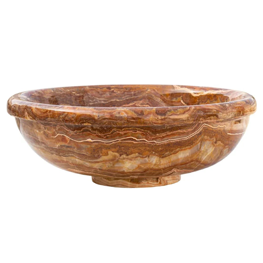 Brown Onyx Translucent Natural Stone Drop-in or Above Vanity Vessel Sink Polished (D)16" (H)6"