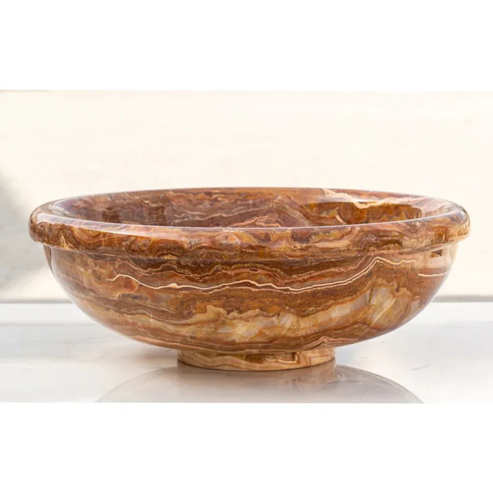 Brown Onyx Translucent Natural Stone Drop-in or Above Vanity Vessel Sink Polished (D)16" (H)6"