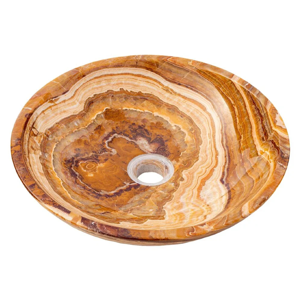 Brown Onyx Translucent Natural Stone Above Vanity Vessel Sink Polished (D)16" (H)4"