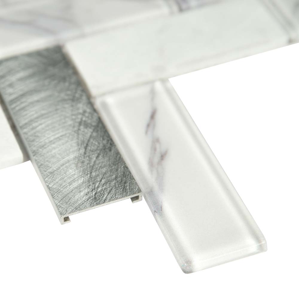 Bytle Bianco Herringbone 12"x12" Glass Metal Stone Mesh-Mounted Mosaic Tile Pattern- MSI Collection