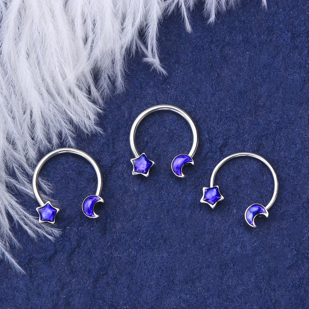 Purple Moon&Star Horseshoe Septum Ring
