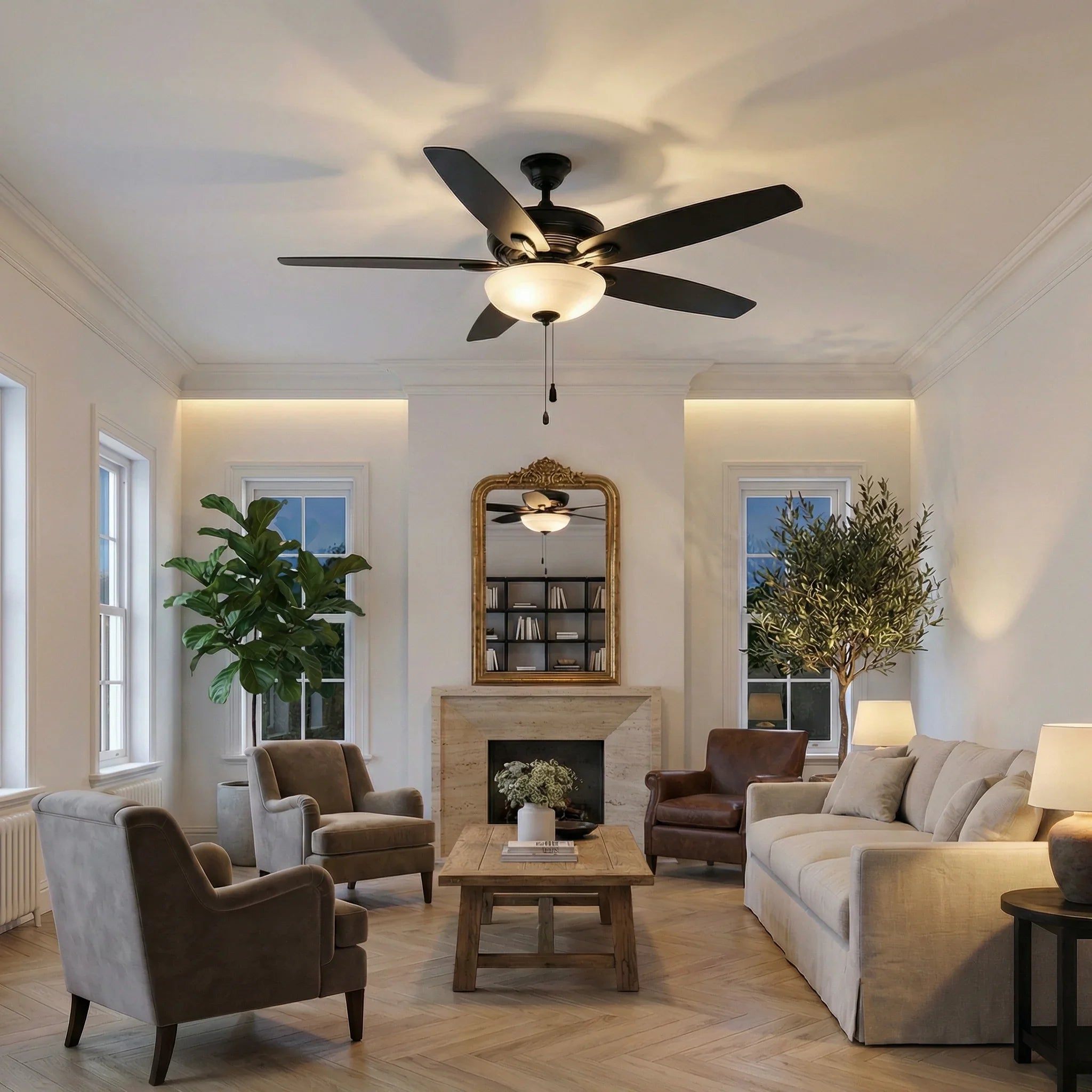 52" Traditional Pull Chain 5 Blades Ceiling Fan with Light