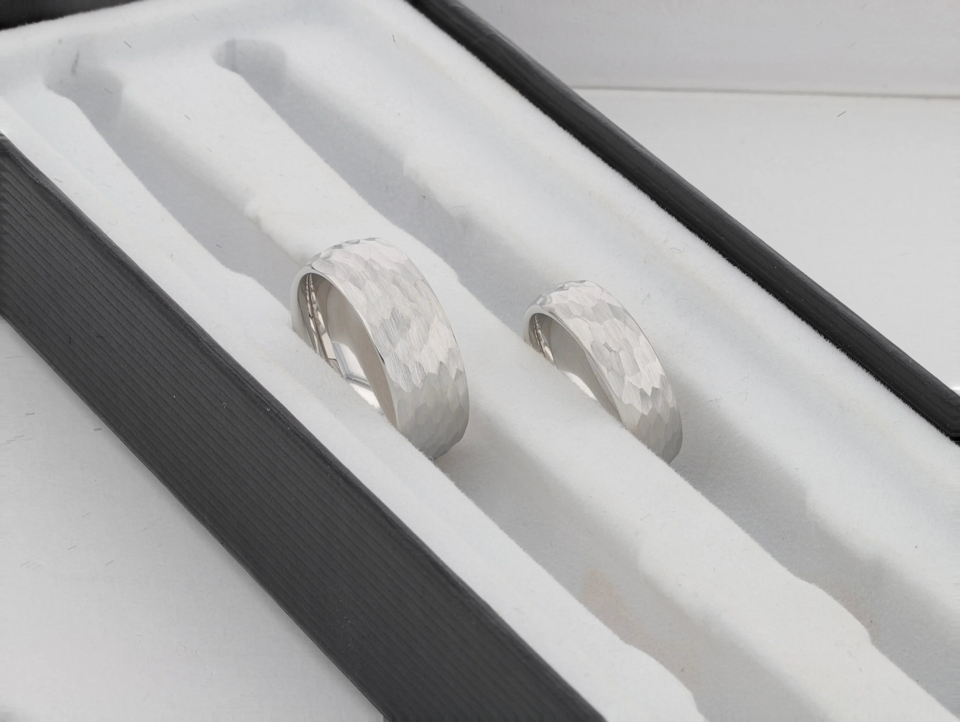 CHANDLER Domed Hammered Finish White Tungsten Ring - 6mm or 8mm