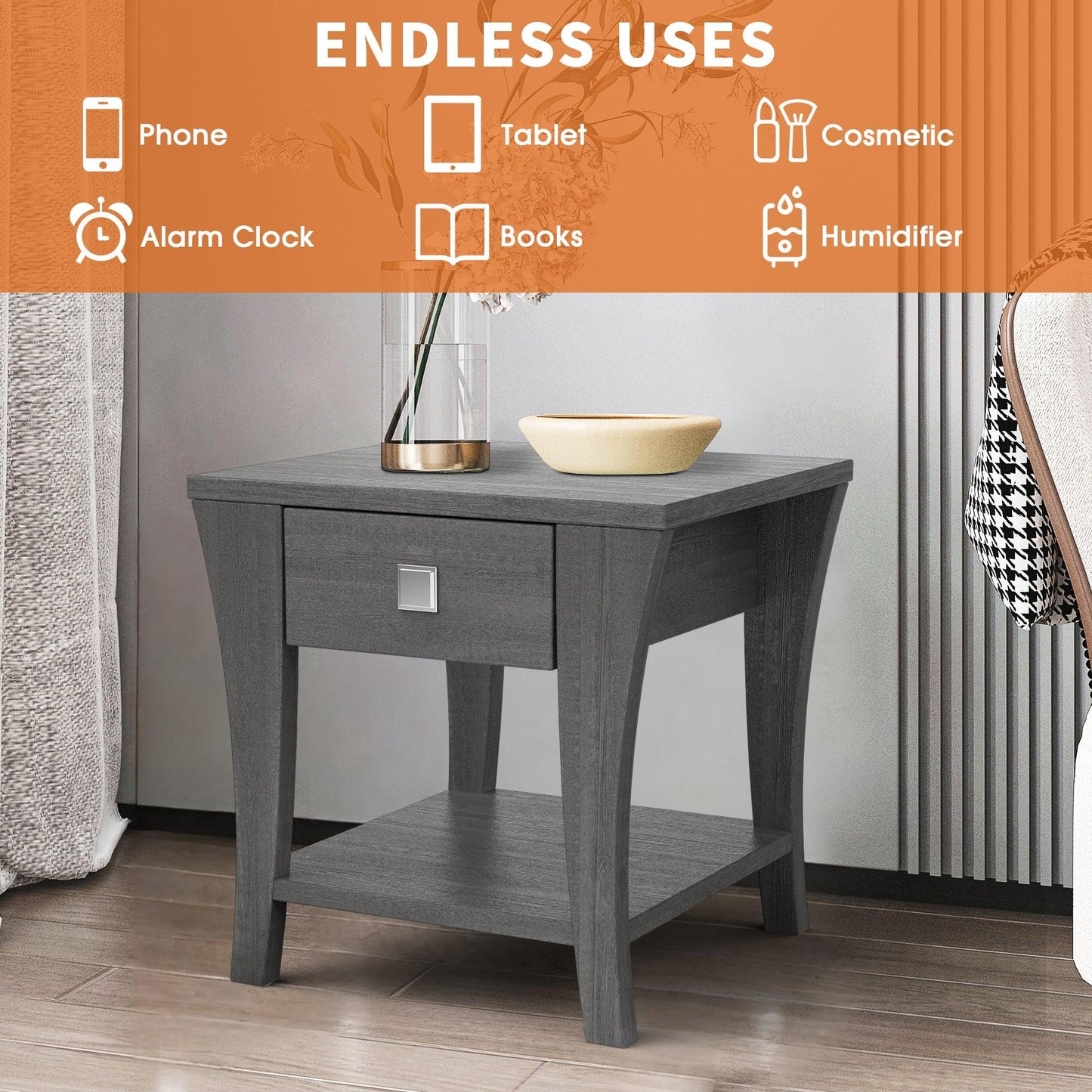 Furniture of America Amity End Table, Gray
