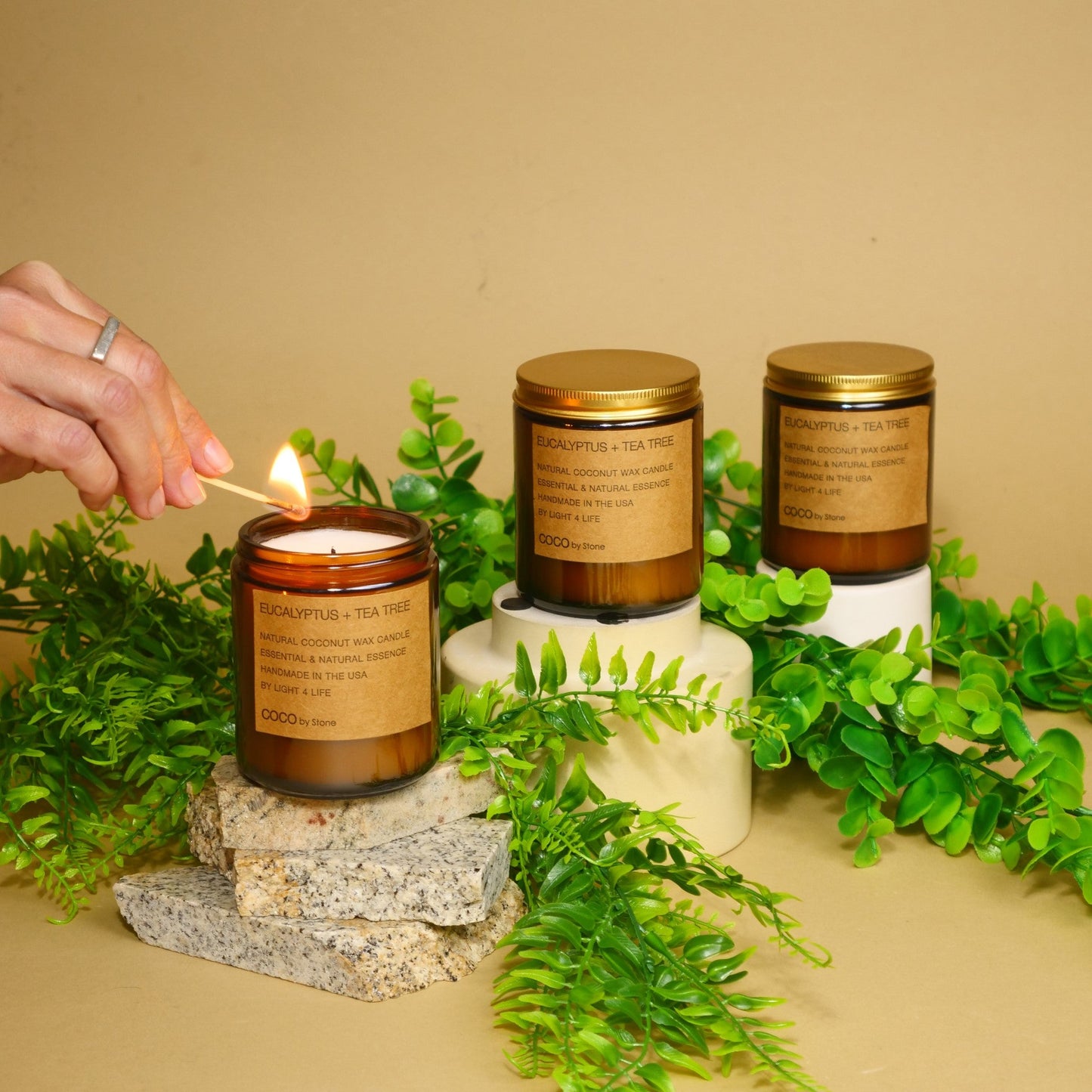 7.2oz Eucalyptus + Tea Tree Natural Coconut Apricot Wax Candle