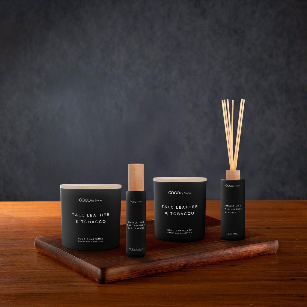 15oz Smells Like Talc Leather & Tobacco Candle