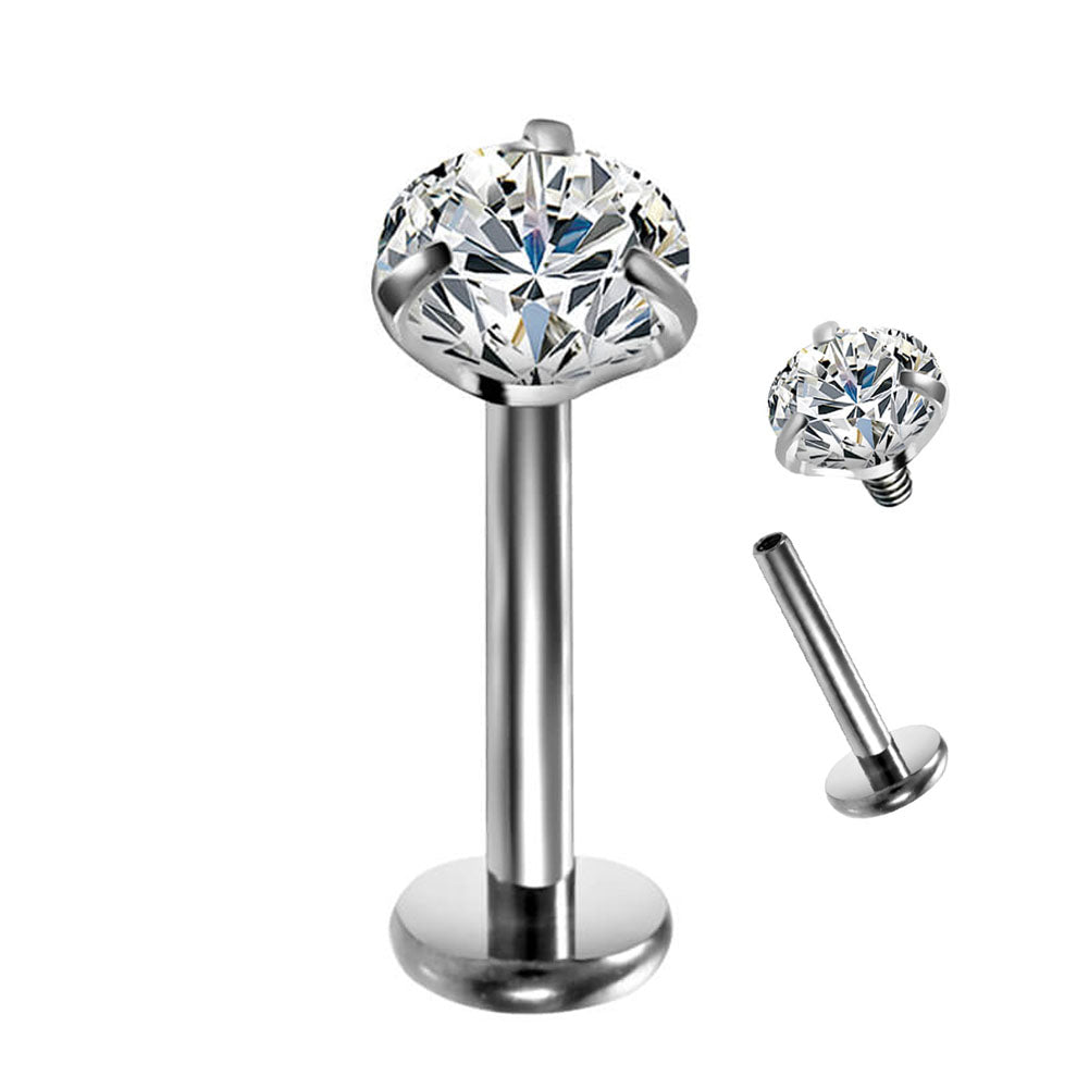 CZ Internally Threaded Titanium Labret Stud
