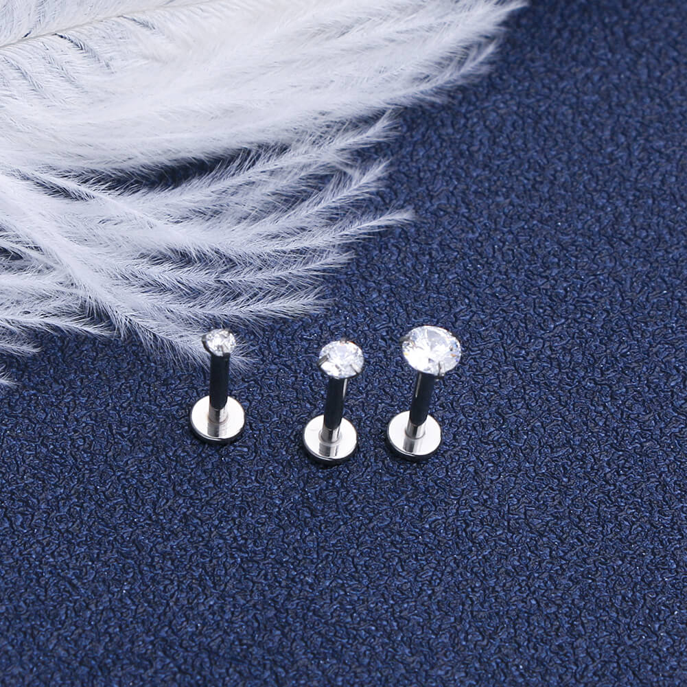 CZ Internally Threaded Titanium Labret Stud