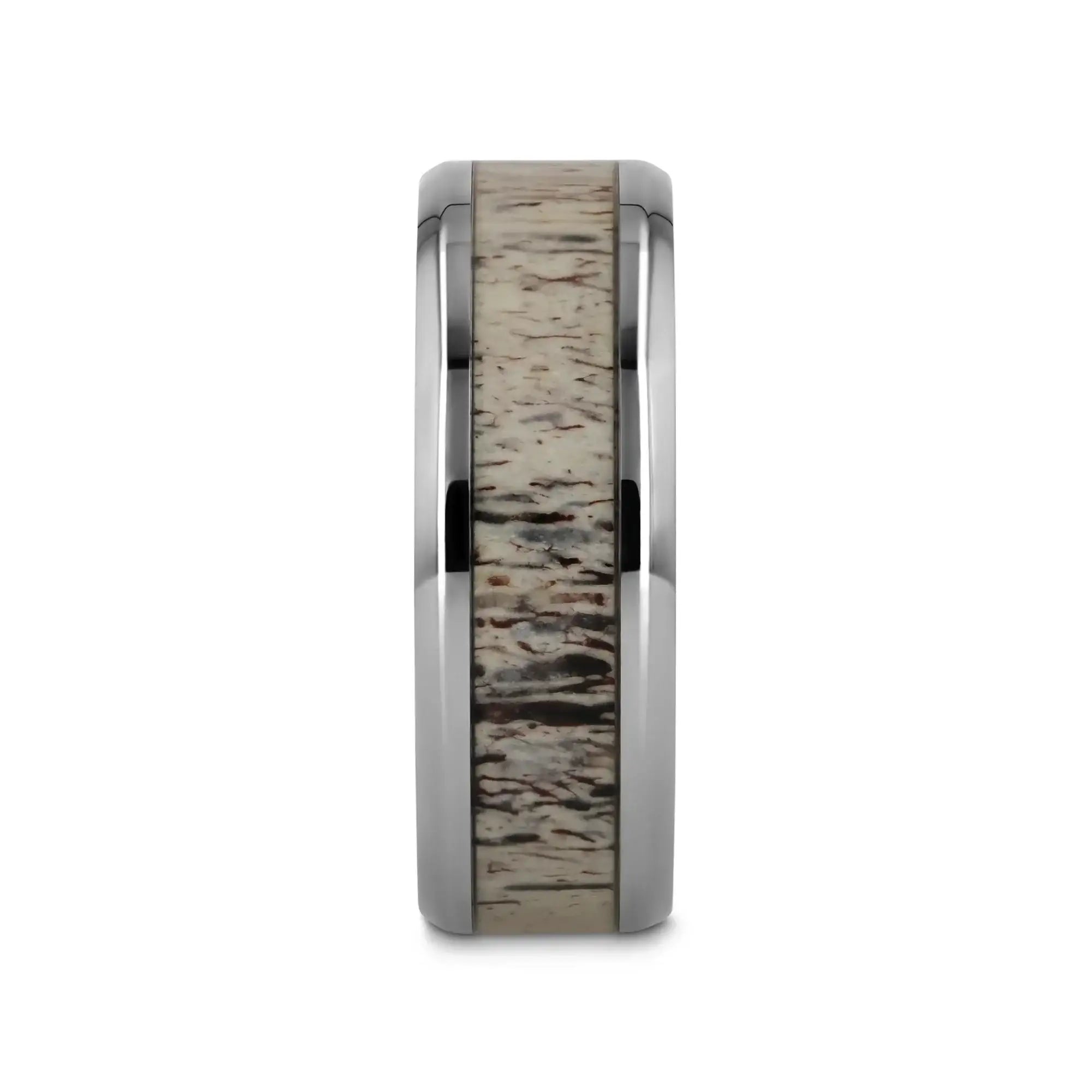 CARIBOU Polished Beveled Titanium Men's Wedding Band with Ombre Deer Antler Inlay - 8mm