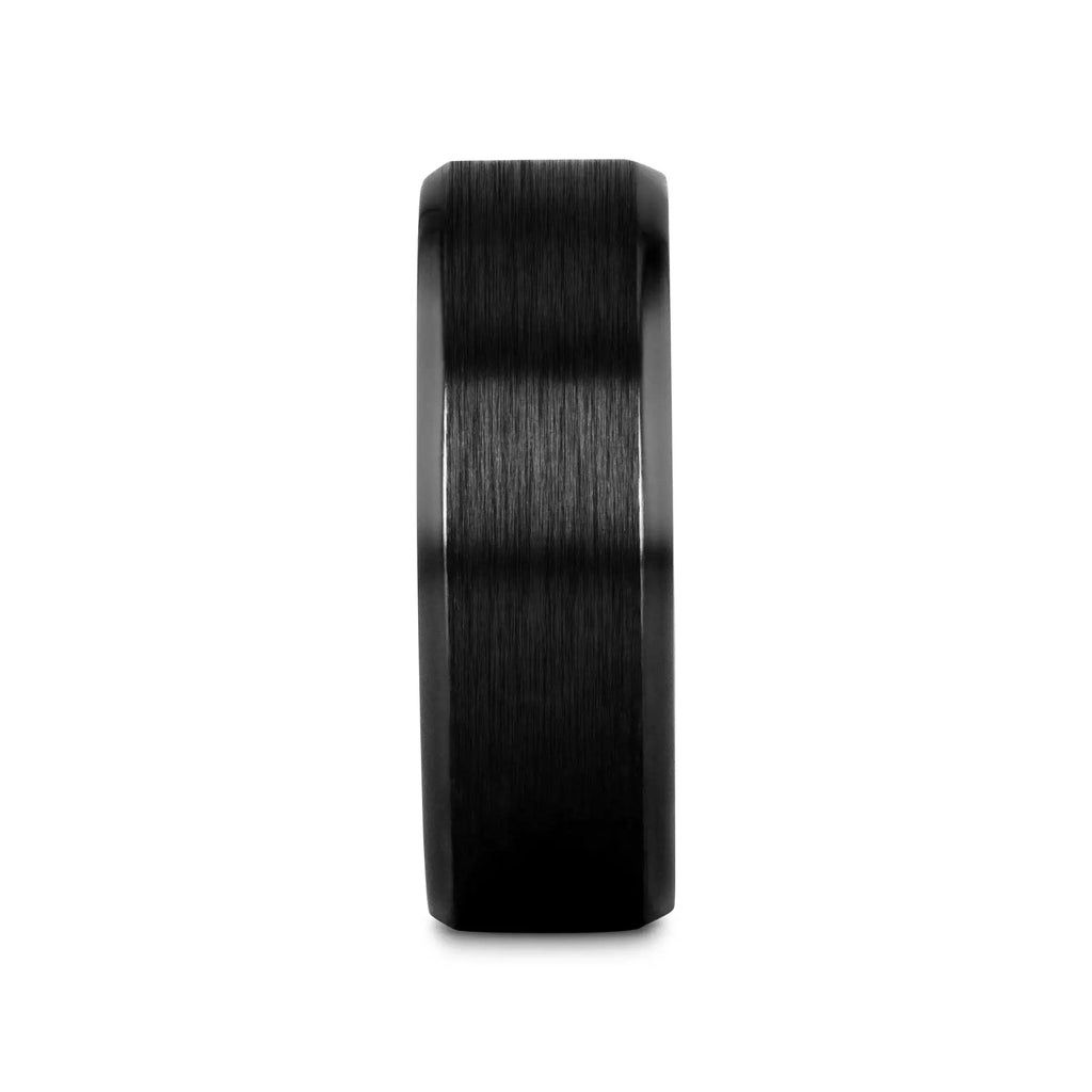 CASTOR Beveled Edges Black Titanium Ring with Brushed Center and Vibrant Blue Inside - 8mm