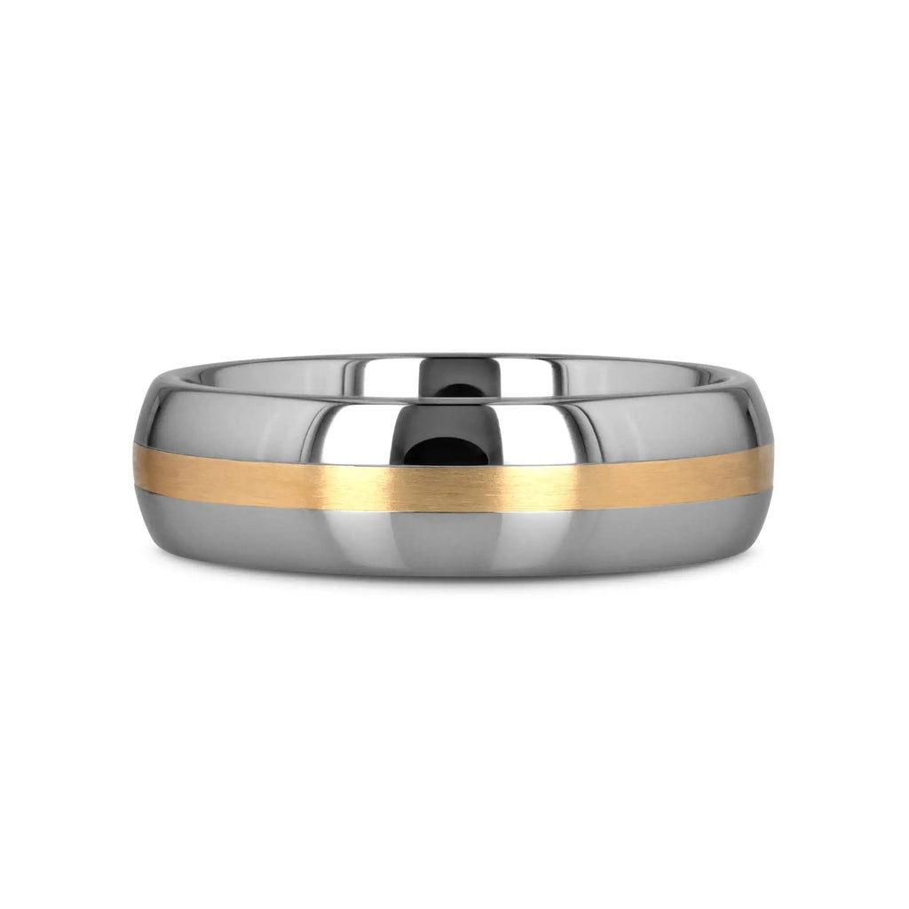 CENTURION 14K Gold Inlaid Domed Tungsten Ring 6mm or 8mm