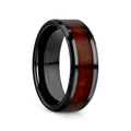 CERISE Redwood Inlaid Black Ceramic Ring with Beveled Edges - 8mm