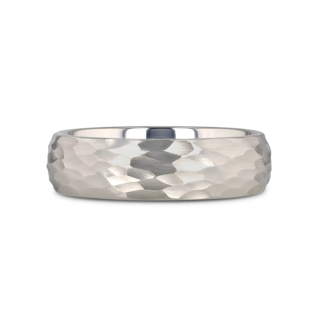 CHANDLER Domed Hammered Finish White Tungsten Ring - 6mm or 8mm