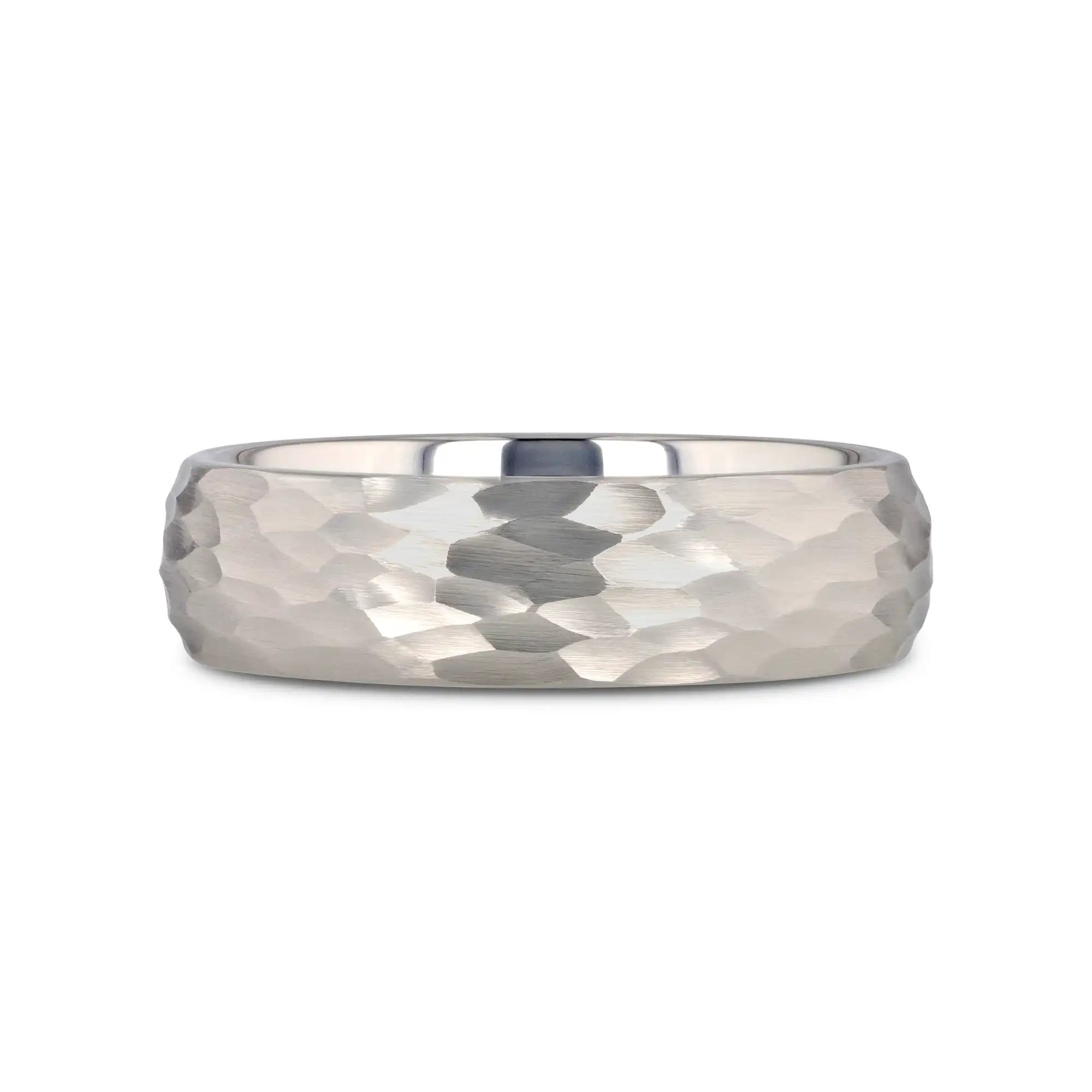 CHANDLER Domed Hammered Finish White Tungsten Ring - 6mm or 8mm