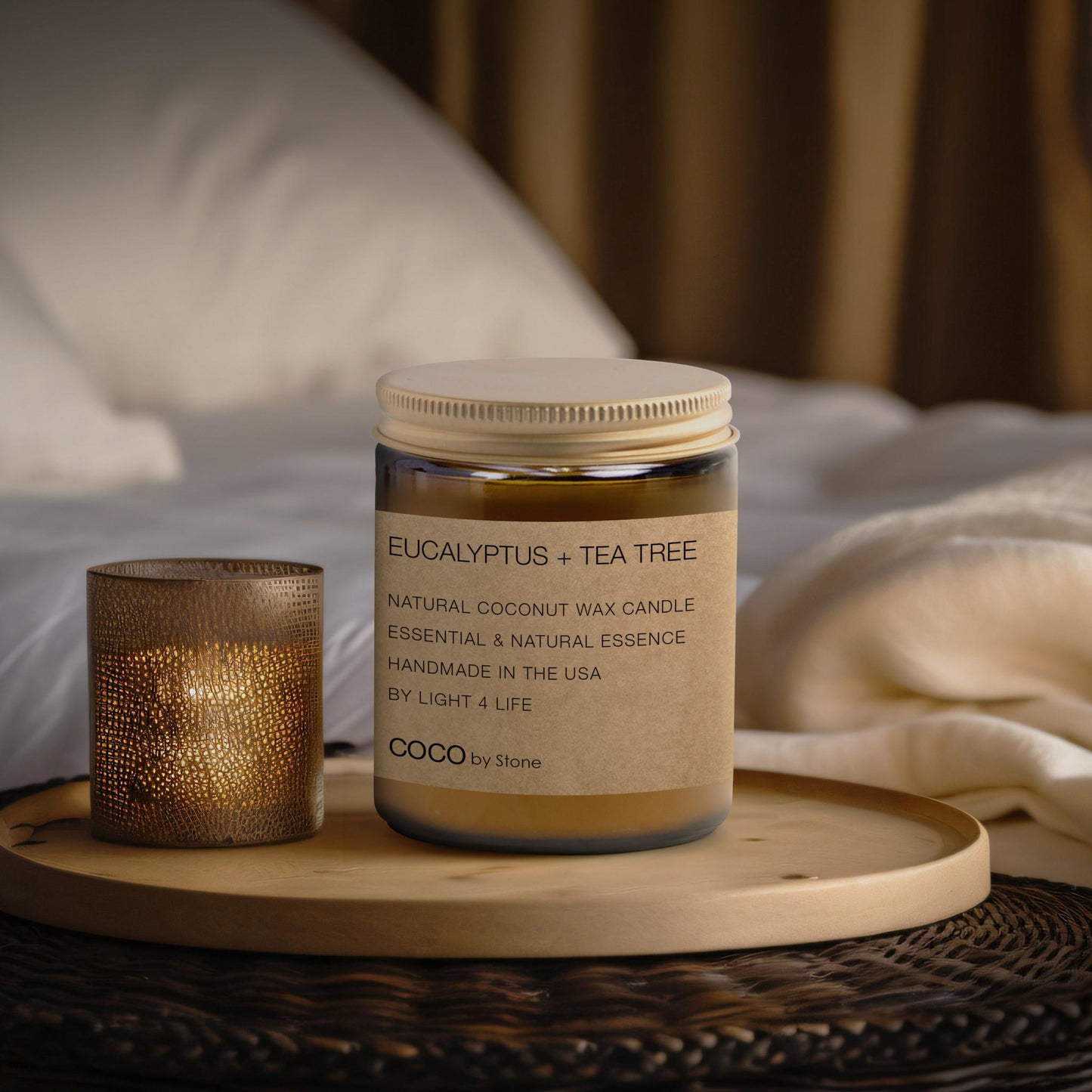 3.5oz Eucalyptus + Tea Tree Natural Coconut Apricot Wax Candle